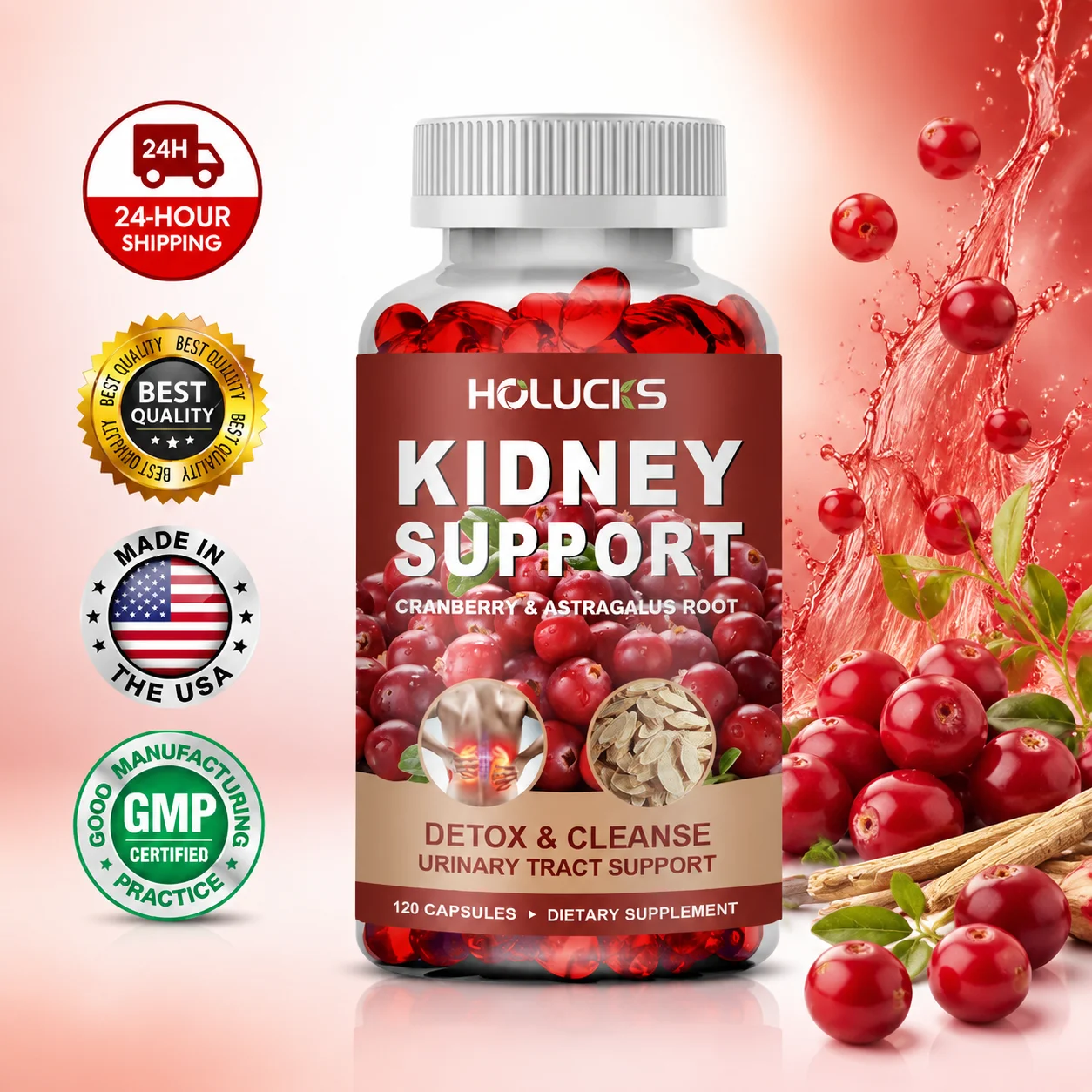Health With Wellness - แคปซูลล้างไตสูตรธรรมชาติ ผสมแครนเบอร์รี่และผงหางม้า ช่วยบำรุงสุขภาพกระเพาะปัสสาวะ ระบบภูมิคุ้มกัน และสุขภาพร่างกายโดยรวม