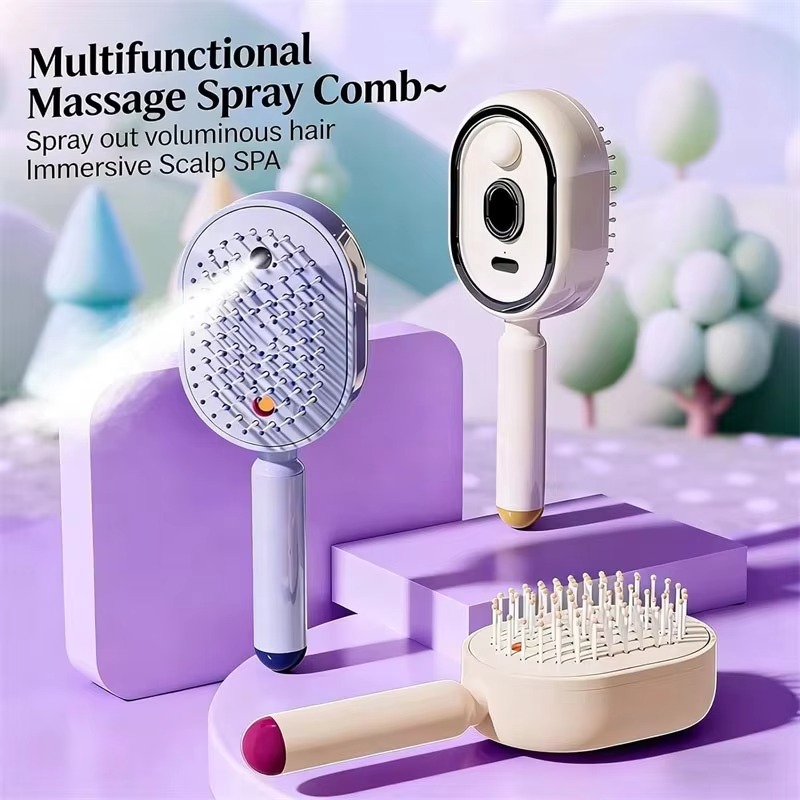 Scalp Massager Electric - หวีลมไฟฟ้า 3 in 1 พร้อมฟังก์ชันทำความสะอาดตัวเอง หวีนวดหนังศีรษะด้วยไอน้ำและน้ำมันหอมระเหย